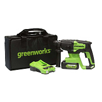 Перфоратор аккумуляторный Greenworks GD24SDS2K4 24 В 2 Дж 1х4Ач Li-Ion SDS-plus с АКБ и ЗУ (3803007UB)