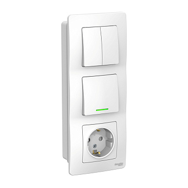 Блок выключатель и розетка Systeme Electric Blanca трехклавишный встраиваемый белый с подсветкой (BLNBS101211)