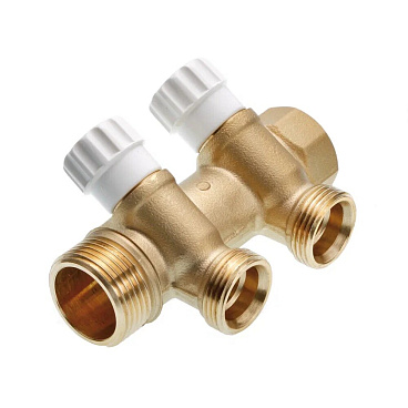 Коллектор Tece 1 ВР(г) х 2 выхода 3/4 НР(ш) ЕК х 1 НР(ш) с запорными вентилями (8730010)