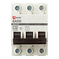 Автоматический выключатель модульный EKF Basic ВА 47-29 3P 32А тип C 4,5 кА 400 В (mcb4729-3-32C)