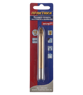 Сверло по плитке и стеклу Практика 12х100 мм квадро (035-004)