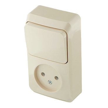 Блок выключатель и розетка Systeme Electric Этюд одноклавишный накладной кремовый (BPA16-204K)