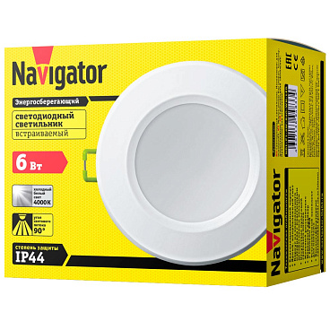 Светильник встраиваемый светодиодный белый 6 Вт 4000К IP44 Navigator ДВО (94833)