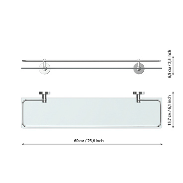 Полка для ванной Fora Long 600х157х65 мм стекло/металл хром (L03460M/1329)