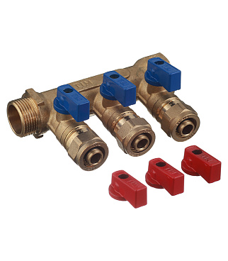 Коллектор 3/4 ВР(г) х 3 выхода 16 обж(ц) х 3/4 НР(ш) с шаровыми кранами (C3MP3416/10603)