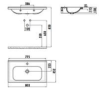 Раковина мебельная 45*80 см, IDEAL 80, цв. белый (без перелива) ID080-00CB00E-0000