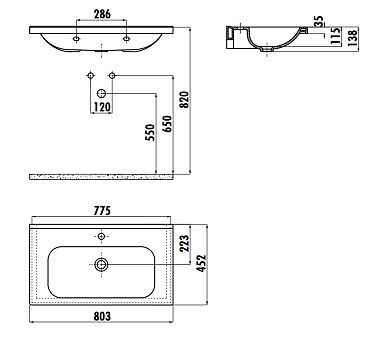 Раковина мебельная 45*80 см, IDEAL 80, цв. белый (без перелива) ID080-00CB00E-0000
