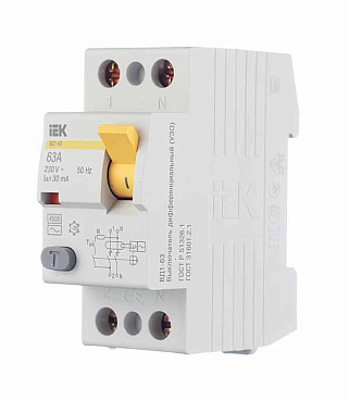 УЗО IEK Karat ВД1-63 63А 1P+N тип AC 30 мА 4,5 кА (MDV10-2-063-030)