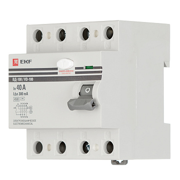 УЗО EKF PROxima ВД-100 40А 3P+N тип AC 300 мА 4,5 кА (elcb-4-40-300-em-pro)