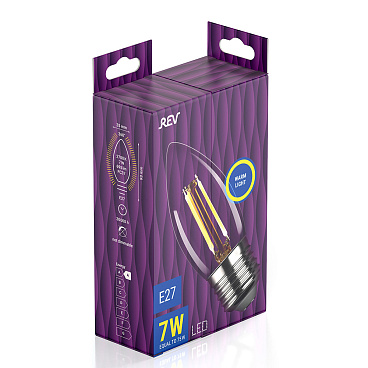 Лампа светодиодная филаментная Rev E27 2700К 7 Вт 695 Лм 220 В свеча С37 прозрачная