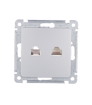 Розетка компьютерная/ телефонная Hegel Master встраиваемая серебро RJ11/ RJ45 (РСКТ-440-06)
