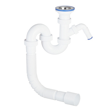 Сифон для раковины и мойки Wirquin Virplast 1 1/2х40 мм с выпуском d70 мм с соединением 40/50 мм с отводом (30980698)