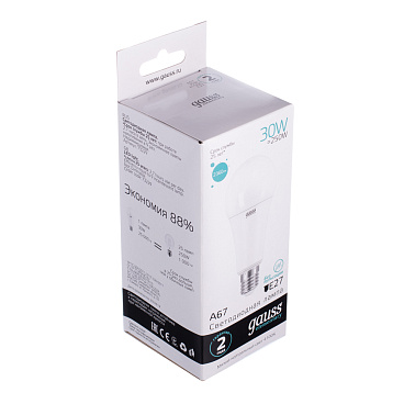 Лампа светодиодная Gauss E27 4100К 30 Вт 2360 Лм 180-240 В груша A67/A70 матовая