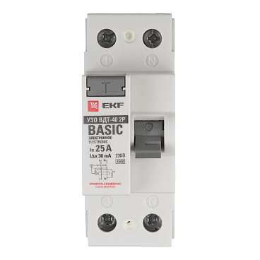 УЗО EKF Basic ВДТ-40 25А 1P+N тип AC 30 мА 4,5 кА (elcb-2-25-30e-sim)