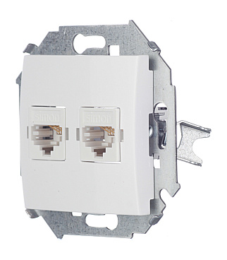 Розетка компьютерная Simon 15 встраиваемая белая 2хRJ45 (1591593-030)