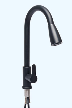 Смеситель для кухни WaMix черный с высоким поворотным изливом с вытяжной лейкой однорычажный два режима (WM240318-6)