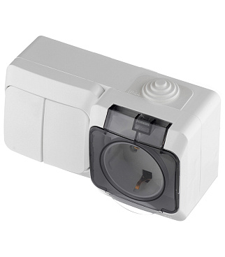 Блок выключатель и розетка Systeme Electric Этюд двухклавишный накладной белый (BPA16-242B)