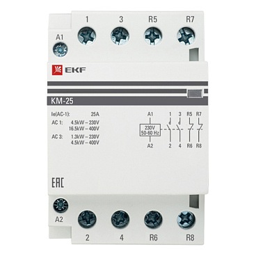 Контактор модульный EKF PROxima КМ 400 В 25 А тип AC 2НО+2НЗ (km-3-25-22)