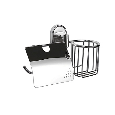 Держатель для туалетной бумаги Haiba с крышкой и корзиной для освежителя металл хром (HB1903-1)
