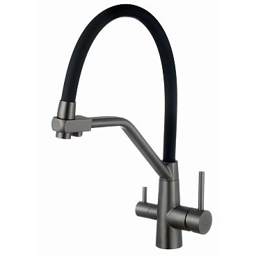 Смеситель для кухни Esko графит/черный с высоким изливом с подключением к фильтру однорычажный (K25GMB)