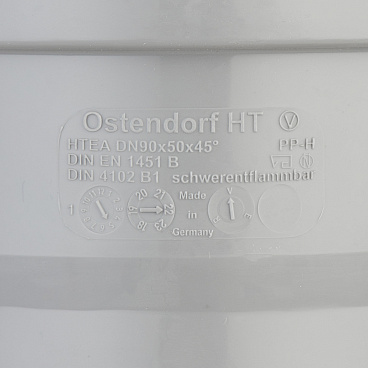 Тройник Ostendorf HTEA d90х50 мм 45° пластиковый для внутренней канализации (114220)