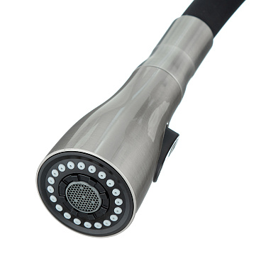 Смеситель для кухни Lemark Expert нержавеющая сталь/черный с гибким изливом однорычажный (LM5082S-Black)