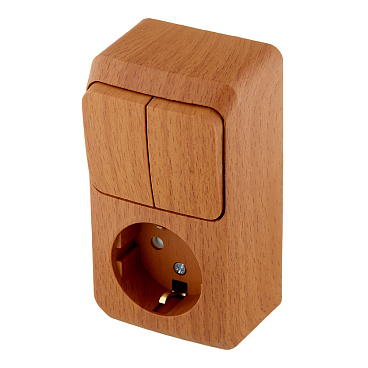 Блок выключатель и розетка Systeme Electric Этюд двухклавишный накладной бук (BPA16-202T)