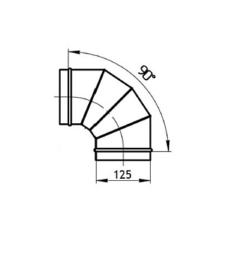 Отвод для круглых воздуховодов d125 мм 90° оцинкованный