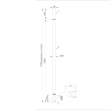 Свая-стойка винтовая d51х1700 мм (50х50х200 мм/ d51х1500 мм)
