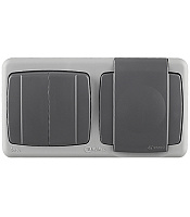 Блок выключатель и розетка Makel Mimoza двухклавишный накладной серый (36064203)