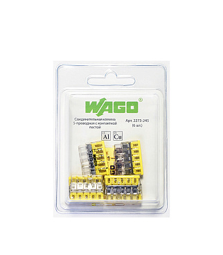 Клемма на 5 проводов Wago 2273-245 0,5-2,5 кв. мм самозажимная с пастой (6 шт.)