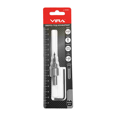 Сверло по дереву Vira 3х62 мм конфирмат для мебельной стяжки 4х50 мм с зенкером (552362)