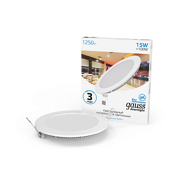 Светильник встраиваемый светодиодный белый 15 Вт 6500К IP20 Gauss Slim ДВО (939111315)