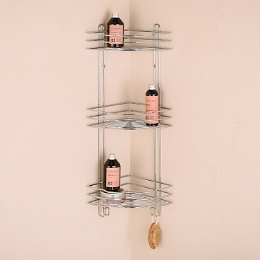 Полка для ванной ЧМЗ Стамбул угловая трехъярусная 222х222х720 мм металл хром (501-006-01)