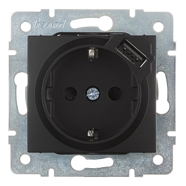 Розетка Lezard Karina встраиваемая черный бархат с USB-A (707-4288-181)