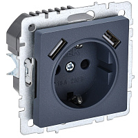 Розетка IEK Brite встраиваемая маренго с заземлением 2хUSB-A (BR-R14-16-U21-D21-K35)