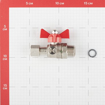 Кран шаровой латунный Valtec 1/2 НР(ш) х 3/8 ВР(г) для подключения манометра проходной бабочка прямой (VT.806.N.0403)
