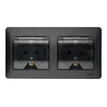 Розетка Systeme Electric Glossa встраиваемая антрацит со шторками с крышкой (GSL000747)