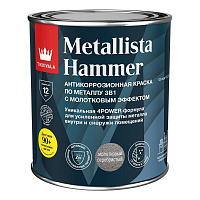 Грунт-эмаль по ржавчине Tikkivala Metallista Hammer серебристая молотковая глянцевая 0,8 л