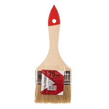 Кисть плоская натуральная щетина деревянная ручка 75х8 мм для эмалей и лаков на алкидной основе