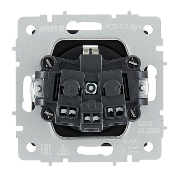 Розетка IEK Brite РС11-1-0-БрЧ встраиваемая черная с заземлением (BR-R11-16-K02)