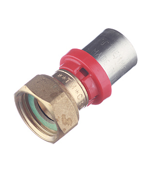 Соединитель прямой Tiemme с накидной гайкой и плоской прокладкой 16(пресс) х 1/2 ВР(г)