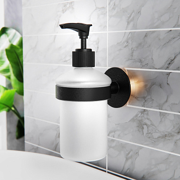 Дозатор для мыла Fora Lord с держателем стекло матовый/металл черный (FOR-Lord 041BL)