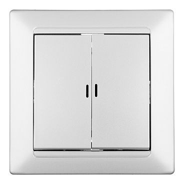 Выключатель Svet Стиль двухклавишный встраиваемый серебро с подсветкой (EV 0365-9128)