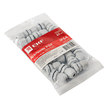 Сальник EKF PROxima PG 9 для кабеля диаметром 4-8 мм IP54 пластиковый серый (20 шт.) (plc-pg-9-r)