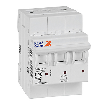 Автоматический выключатель модульный КЭАЗ OptiDin BM63 3P 40А 4,5 кА 400 В (326816)