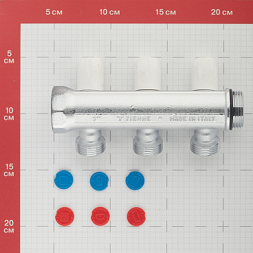 Коллектор Tiemme 1 ВР(г) х 3 выхода 3/4 НР(ш) ЕК х 1 НР(ш) регулируемый (1860013/1877K50060503)