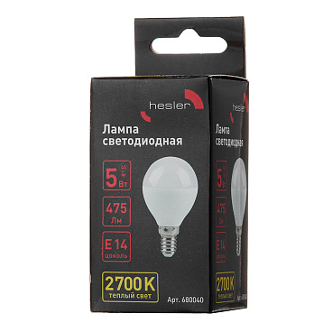 Лампа светодиодная Hesler E14  2700К 5 Вт 475 Лм 230 В шар матовая