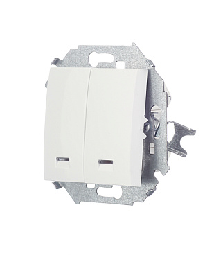 Выключатель Simon 15 двухклавишный встраиваемый белый с подсветкой (1591392-030)