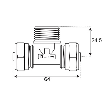 Тройник 16 обж(ц) х 1/2 НР(ш) х 16 обж(ц)